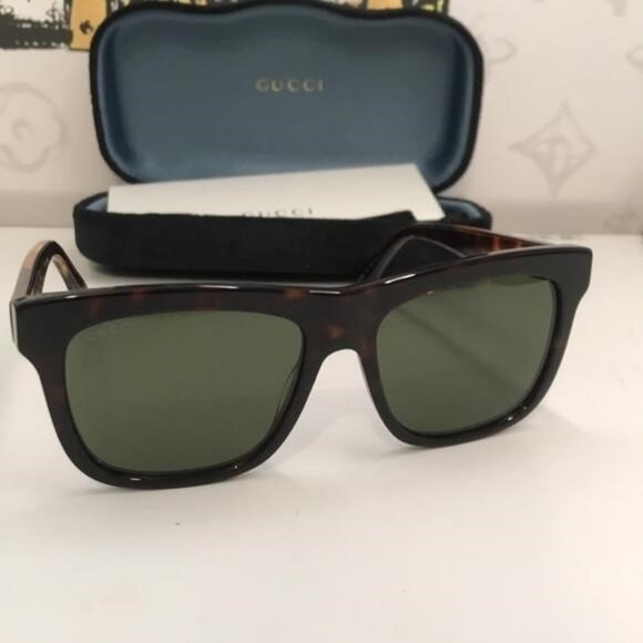 Authentic ✨ Brand New Gucci GG0158SN 002 Square Sunglasses – Tortoise Frame with - Picture 7 of 11